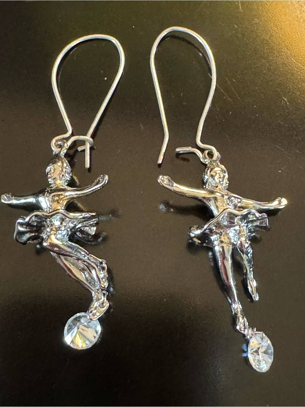Sterling Silver Ballerina Earrings w/ Dangling CZ